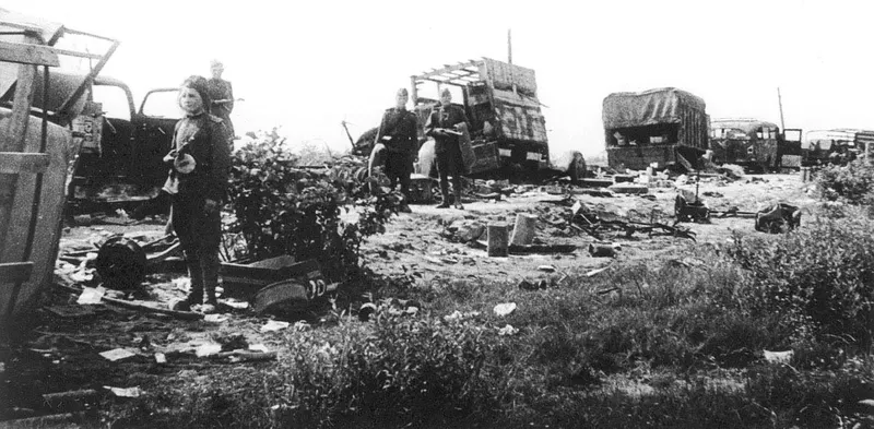 Wreckage littering Reichsbahn 1 - left behind by retreating elements of the German 9th Army and civilian refugees