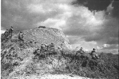 Soviet troops reenacting an attack on German positions