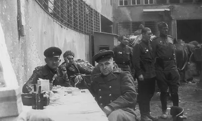 Soviet soldiers and officers are photographed in their free time at a place of deployment in the Tempelhof district of Berlin