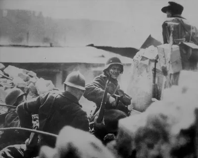 Volkssturm militias continue to maintain a defensive position near the Anhalter Bahnhof in Berlin.