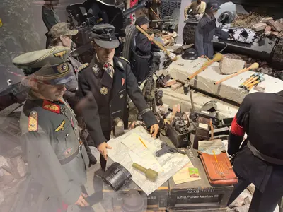 Arquebus Krigshistorisk Museum Norway. WW2 Battle of Berlin 1945 diorama. Nazi Germany Wehrmacht General Waffen-SS Brigadeführer Panzer divison Uniforms weapons military equipment FLAK Phone Panzerfaust Mannequins ruins debris etc (2