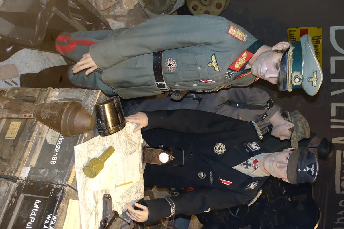Arquebus Krigshistorisk Museum Norway. WW2 Battle of Berlin 1945 diorama. Nazi Germany Wehrmacht General Waffen-SS Brigadeführer Panzer armoured divison Uniforms weapons military equipment Panzerfaust Mannequins ruins debris etc (2020